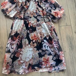 Entro Black and Pink Floral Midi Dress